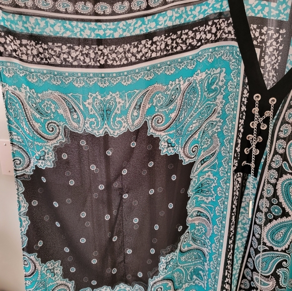 Aqua and Black Michael Kors Poncho Blouse - Picture 4 of 6